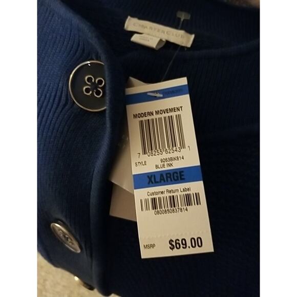 Charter Club Women's Size XL Blue Cardigan Cotton Blend Sweater Buttons Pockets - Picture 4 of 10